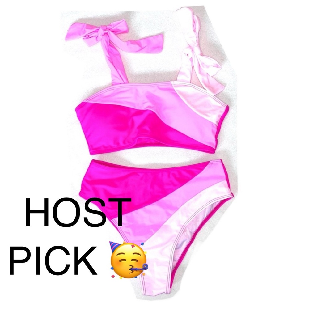 Pink  colorblock Bikini set